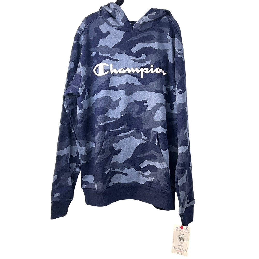 NWT Champion Boys Blue Camo Hooded Sweatshirt Medium Streetwear Loungewear